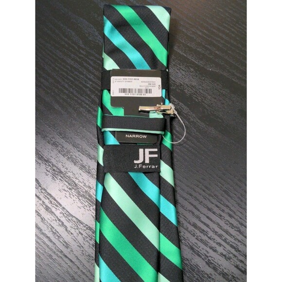 New J Ferrar JF Men's Neck tie One Size Narrow Varsity Striped Kelly Green Mint - Picture 4 of 5